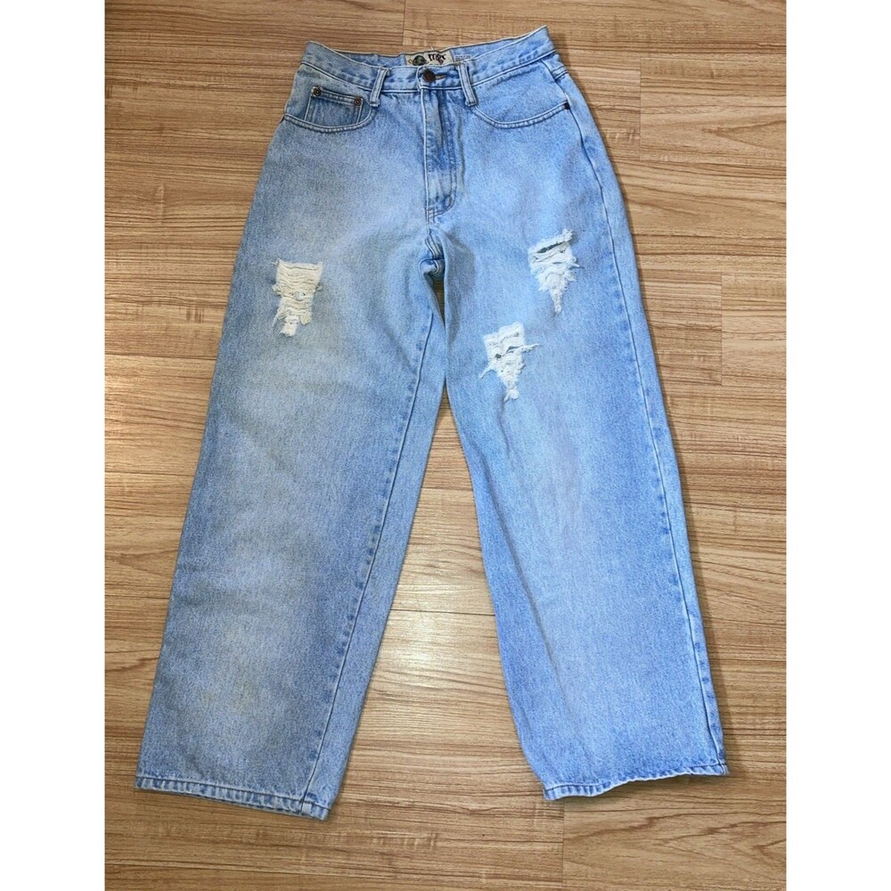 MGR Womens Size 7 Blue Distressed Wide Leg High Rise Vintage Jeans Y2K 90s Boho